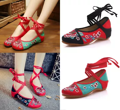£22.68 • Buy Women Chinese Embroidered Flower Flat Shoes Mary Jane Cotton Floral Handmade New