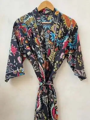 $34.75 • Buy Indian Women's Mukut Print Night Wear Long Kimono Bathrobe Maxi Dress Gown Robes
