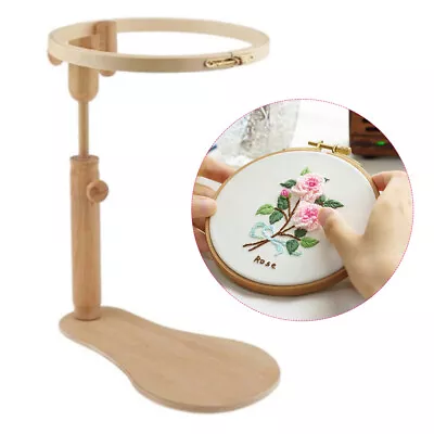 Adjustable Cross Stitch Rack Desktop Embroidery Lap Stand Wood Holder Frame Hoop • $33