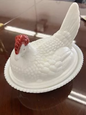 Antique Milk Glass Nesting Chicken On Egg Basket Candy Dish • $49.99