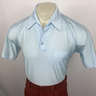 Vintage Disco Shirt Mens QIANA NYLON Dupont Shiny Blue Big Collar 60s 70s Large • $67.92