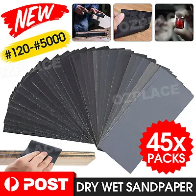 $8.95 • Buy 45Pcs Wet Dry Sandpaper Polishing Abrasive Waterproof Paper Sheets 120-5000 Grit