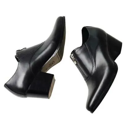 Men's Real Leather British Boots Pointed Toe Mid Cuban Heel Dress Formal Shoes • $57.92