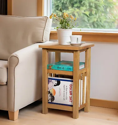 Small Oak Magazine Rack Side Table | Wooden Coffee/Lamp/End/ Storage Stand • £89.99