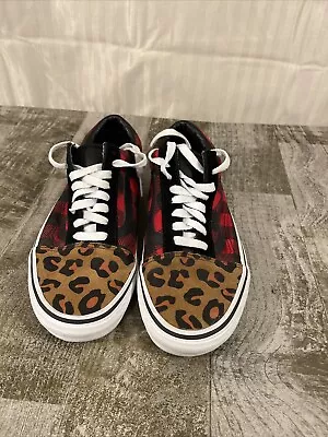 Vans Women’s Sneakers Size 8 Men’s 6.5 Leopard Print Red /black Plaid • $24.95