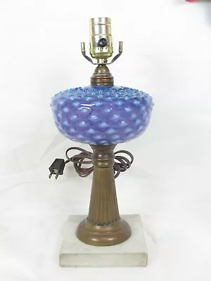 Antique Lamp Violet Blue Hobnail Marble Base Brass Column 13  • $149.99