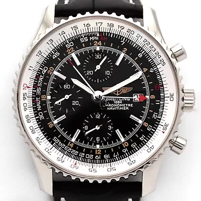 Breitling Navitimer World 45mm A24322 Chrono Auto Black Dial/Leather Band W. Box • $4999