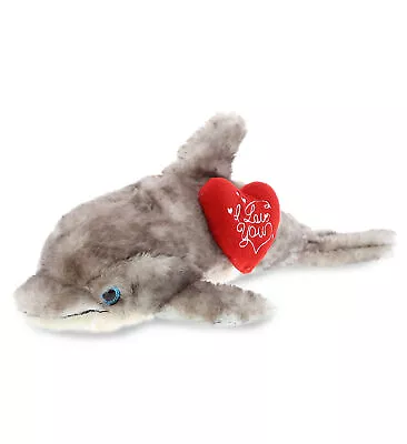 DolliBu I LOVE YOU Cute Gray Dolphin Plush Stuffed Animal With Heart 16.5 Inch • $18.86