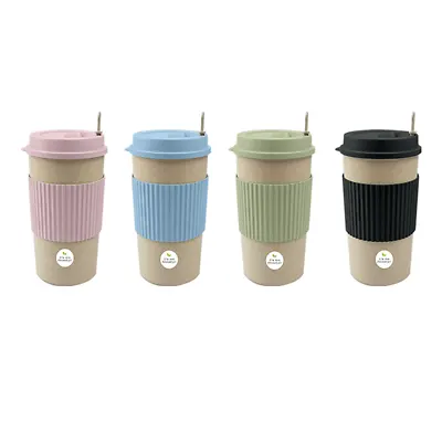 Eco Friendly 450ml Travel Coffee Mug Tea Cup Reusable Lid Blue Black Pink Green • £2.99