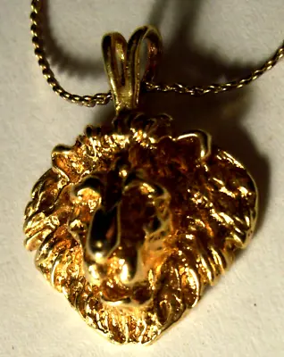 Vintage Lion Head Gold Color Pendant Necklace • $10