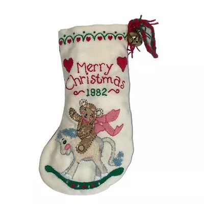 Vintage Handmade Needlepoint Christmas Stocking Teddy Bear Rocking Horse 1982 • $13.11