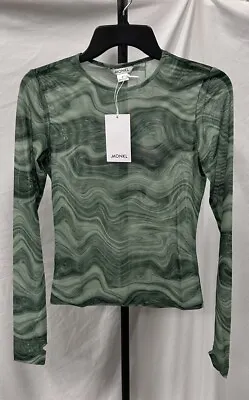 Monki Long Sleeve Mesh Top In Green Swirl Print- Size S • $16.50