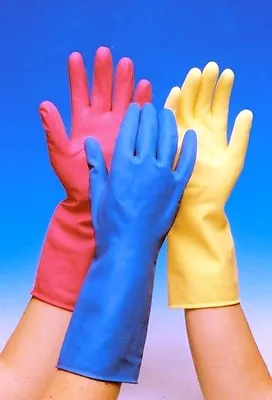 Rubber Gloves Washing Up Cleaning Pink Yellow Blue Small Medium Large Quality • £1.95