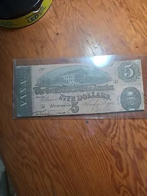 $5 1864 Richmond Virginia VA Confederate Currency Bank Note  T-69 • $40