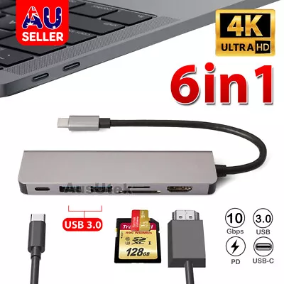 $25.75 • Buy 6-in-1 Type C 3.1 Hub Adapter USB-C To 4K HDMI PD 2x USB3.0 SD SD TF Card Reader