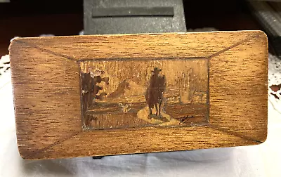 Antique Wooden Stamp Box Cowboy Signed Weston's Mexican Art Shop • $19.99