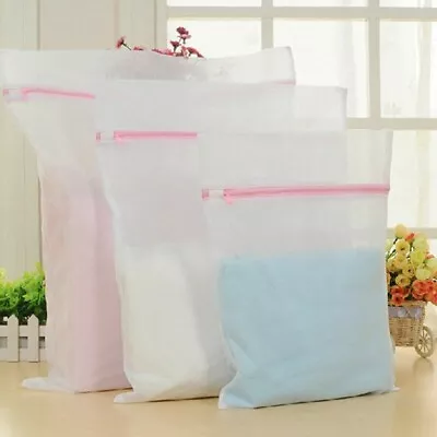 3 X Zipped Laundry Washing Mesh Net Clothes Bra Sox Underwear Machine Wash Bags • £3.87