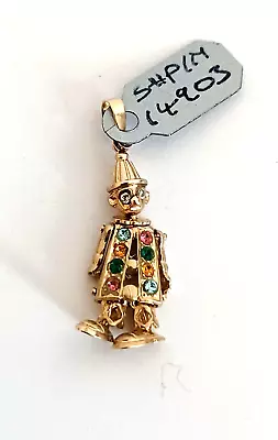 9ct Gold CZ Articulated Clown Charm. Ref 14903 • £94.99