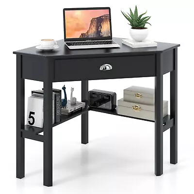 Triangle Computer Desk Corner Office Desk Laptop Table W/ Drawer Shelves White • $109.95