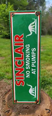 Sinclair Dino Gasoline No Smoking Vintage Advertising Gas Pump Porcelain Sign • $20.50