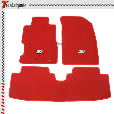 For 01-05 Honda Civic Front Rear Floor Mats Red Nylon Carpet W/ White Si 3PC Set • $58.99