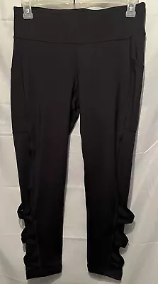 Ideology Black Leggings Mesh Trimmed Side Design Sz Large Cropped Workout Nice • $9.99