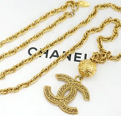 $961.12 • Buy CHANEL CC Logo Vintage Pendant Necklace 29  Gold Tone  Auth F1044