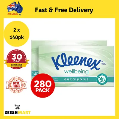 2 X Kleenex Facial Tissues Eucalyptus 140pk | Fresh Au Stock | Free Shipping • $11.09