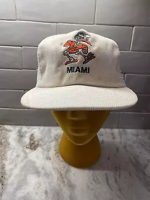 Vintage Miami Hurricanes Embroidered Mascot Corduroy Trucker SnapBack Hat Cap • $17