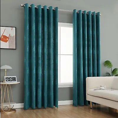 Virginia Jacquard Ring Top Eyelet Curtains Fully Lined Window Pair Living Room • £6.99