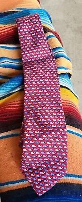 VINEYARD VINES Shep & Ian Mens Red Blue WHALES Handmade Silk Tie USA 62  X 3.5  • $25