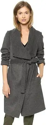 Vince Medium Heather Grey Wool Wrap Car Coat $695 NWT XL  Leather Trim Fall 2014 • $399.99