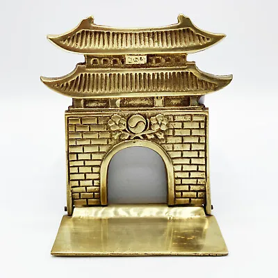 Vintage 60s Korean Pagoda Polished Brass Folding Bookend - Mid-Century Modern • $37.99