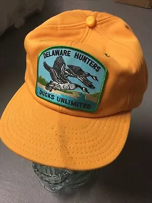 Vintage Yellow Ducks Unlimited Delaware Hunters Snapback Hat Cap Made In The USA • $45