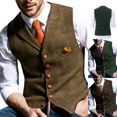 Vintage Mens Vests Waistcoat Tweed Groom Bestman Formal Wedding S M Large XL XXL • $25.19