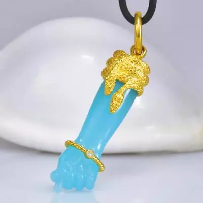 Gold Vermeil Sterling Mano Fico Figa Pendant Turquoise-blue Chalcedony 10.33 G • $160