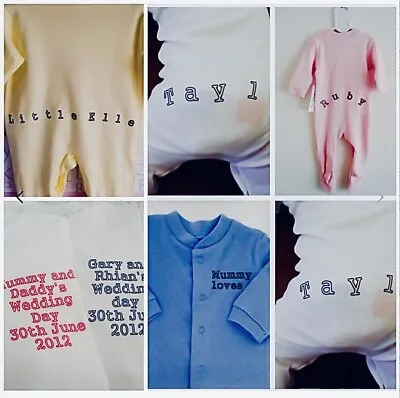 PERSONALISED Unisex Babygrow FRONT/BACK Sleepsuit Great Newborn Gift Baby Shower • £10.99