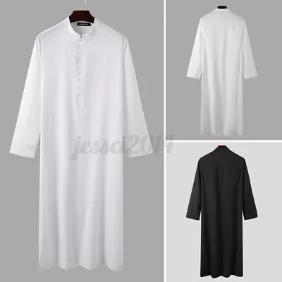 INCERUN Men Muslim Clothing Long Sleeve Hippie Saudi Abaya Kaftan Long Robe Tops • $17.66