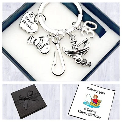 £4.99 • Buy 60th. 65th. 70th Birthday Gift. Fishing. Keyring. Round Keyring
