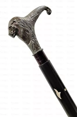 37  Vintage Brass Lion Head Handle Stick Wooden Walking Cane Foldable Stick Gift • $30.66