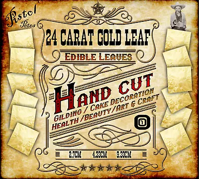 Gold Leaf Edible Sheets Food Grade 24K 24 Karat 2.7  4.33  9.33cm Baking Gilding • £16.64