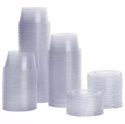 100 Sets 2 Oz. Plastic Portion Cups With Lids Souffle Cups Jello Shot Cups Home • $13.90