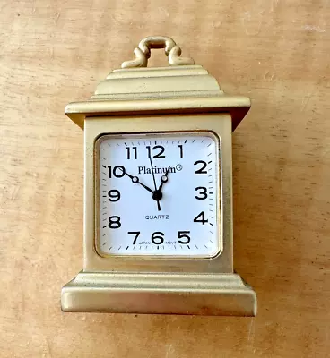 Miniature Brass Mantle Quartz Clock By Platinum – Needs New Battery • $13