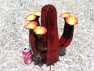Metal Art Cactus Sculpture Junk Iron Garden Art Colorful Metal Flowers • $106.99