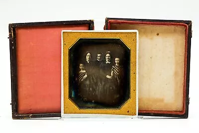 Antique 1/4th Plate Daguerreotype Family Of Five Photo Two Young Women Boy Girls • $99.99