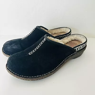 UGG Clogs Womens Sz 9 Kohala Mules Black Suede Sherling Sheep Fleece Lined Shoes • $35