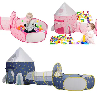 3 In 1 Rocket Castle Kids Play Tent Baby Crawl Tunnel Pop Up Ball Pit Playhouse • £8.95