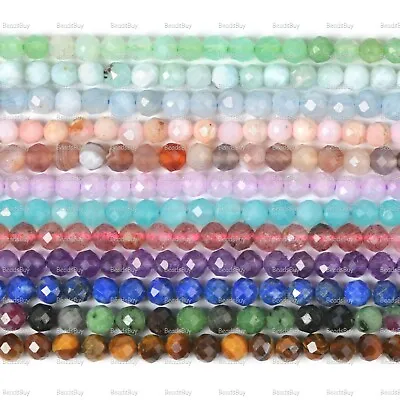4mm Faceted Gemstone Round Sphere Loose Beads DIY Jewelry Making Strand 15.5-16  • £11.99