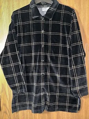 Jason Maxwell Women Top Large Black Plaid Button Up Fleece Long Sleeve Collar • $22.95