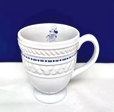 Mug Cup Disney GOURMET CHEF MICKEY EMBOSSED White W Cobalt Blue FOOTED PEDESTAL • $12.99